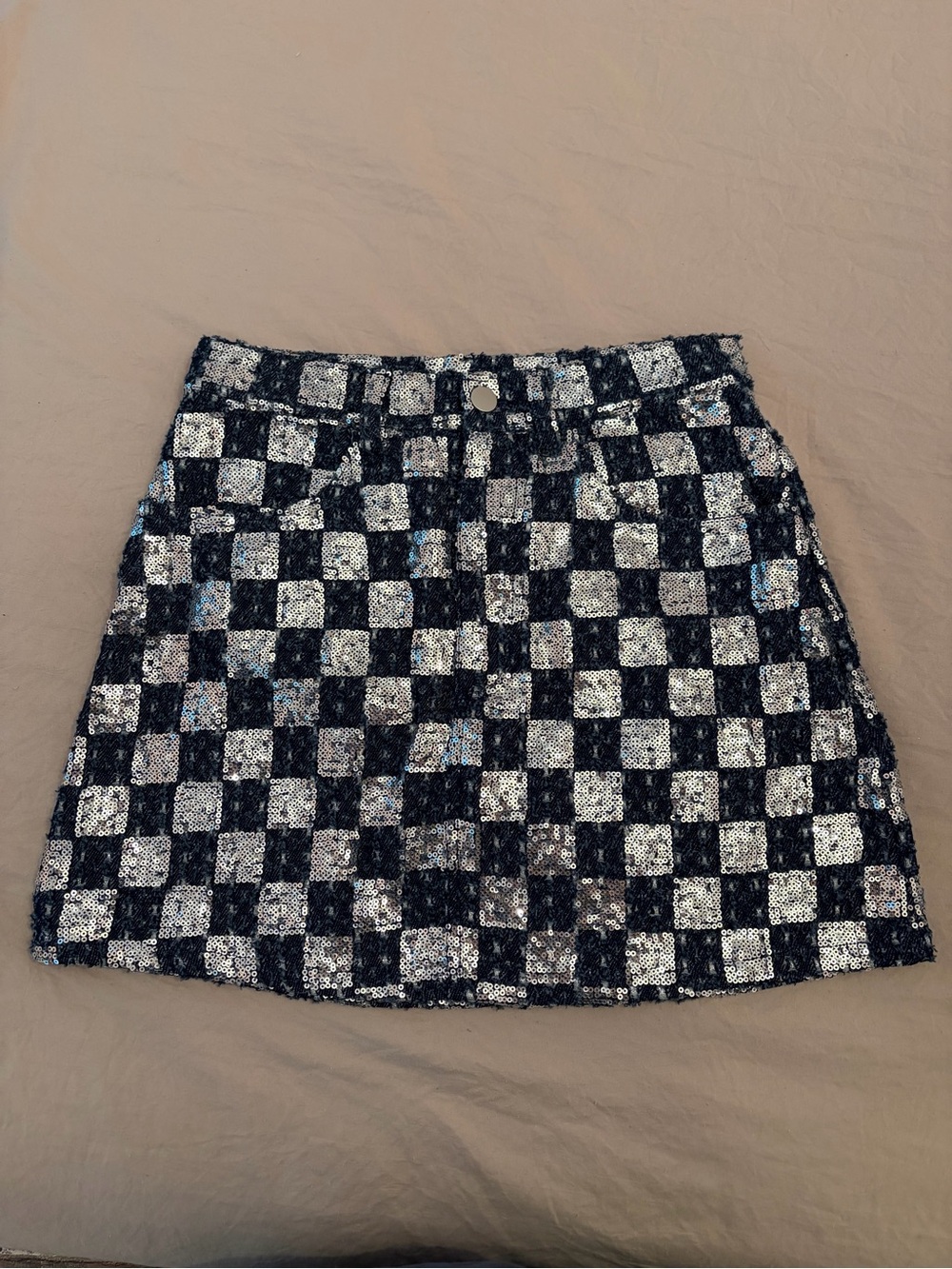 Storia Sequin Checkered Mini Skirt